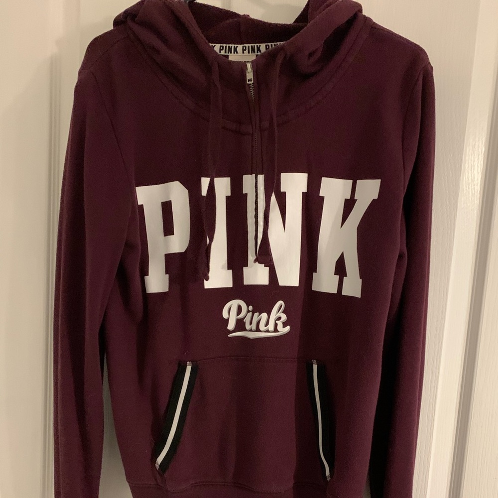 PINK HALF ZIP BURGUNDY HOODIE